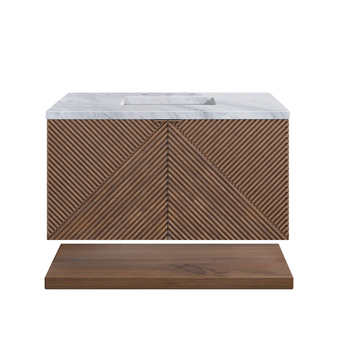Marcello 36" Single Vanity, Chestnut w/ 3 CM Carrara Marble Top