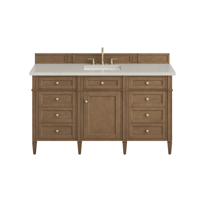 Brittany 60" Single Vanity, Bright White w/ 3 CM Eternal Jasmine Pearl Silestone Top w/FreePower Wireless Charger