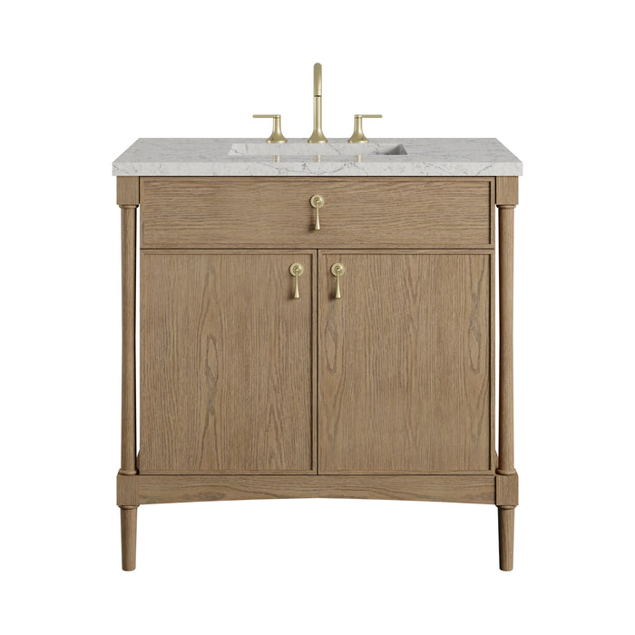 Kinnsden 36" Single Vanity, Weathered Oak w/ 3 CM Eternal Jasmine Pearl Silestone Top