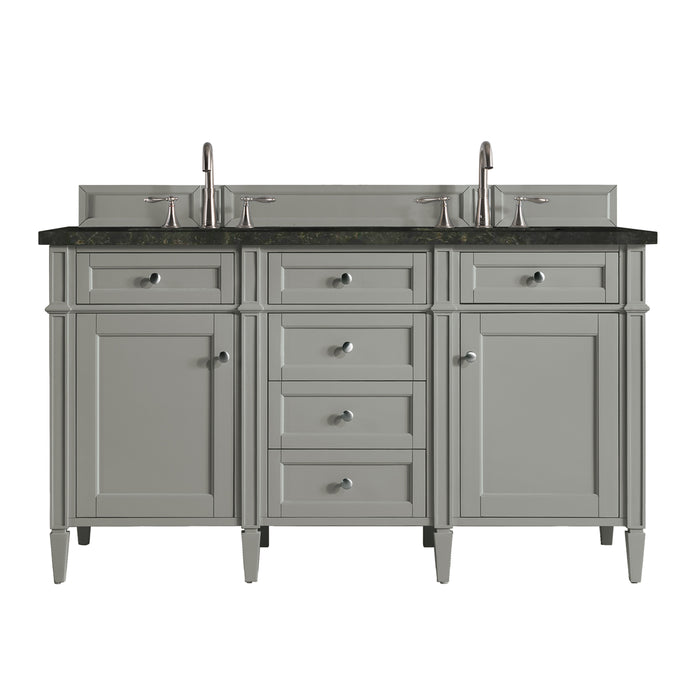 Brittany 60" Double Vanity, Smokey Celadon w/ 3 CM Victorian Silver Top w/FreePower Wireless Charger