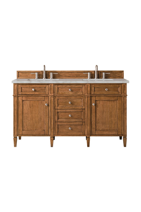 Brittany 60" Double Vanity, Saddle Brown w/ 3 CM Parisien Bleu Silestone Top