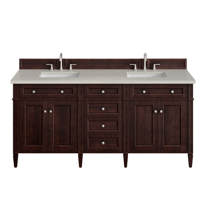 Brittany 72" Double Vanity, Burnished Mahogany w/ 3 CM Parisien Bleu Silestone Top