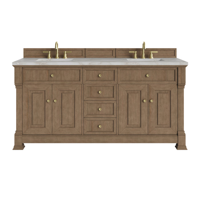 Brookfield 72" Double Vanity, Pecan, w/ 3 CM Charcoal Soapstone Silestone Top