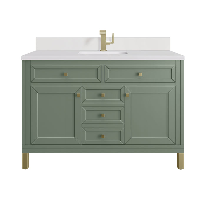 Chicago 48" Single Vanity, Glossy White, w/ 3 CM Parisien Bleu Silestone® Top w/FreePower Wireless Charger