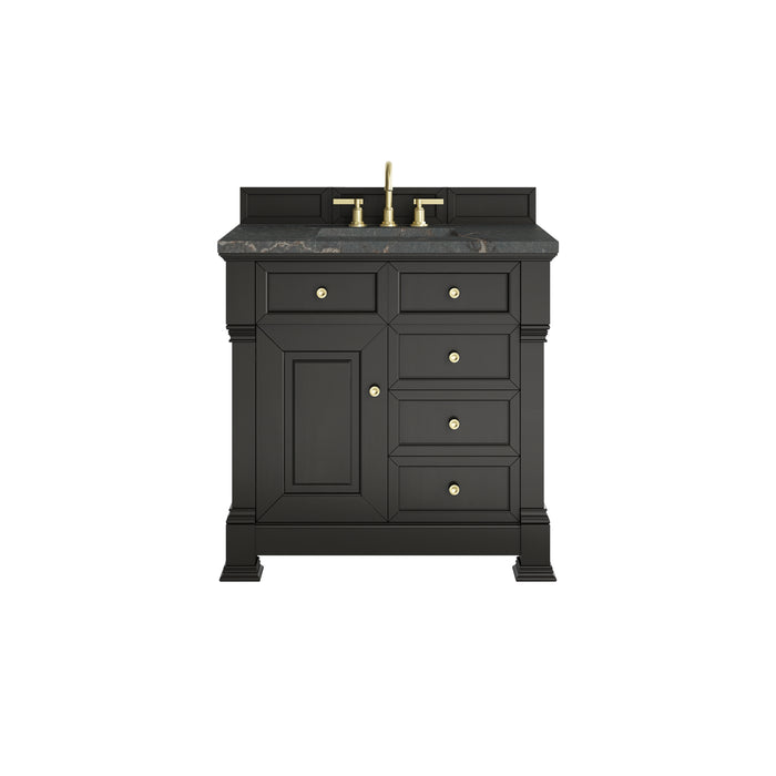 Brookfield 36" Single Vanity, Black Onyx w/ 3 CM Parisien Bleu Silestone Top
