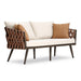 Manhattan Comfort Crown 4-Piece Metal Patio Conversation Set with Brown and White Cushions