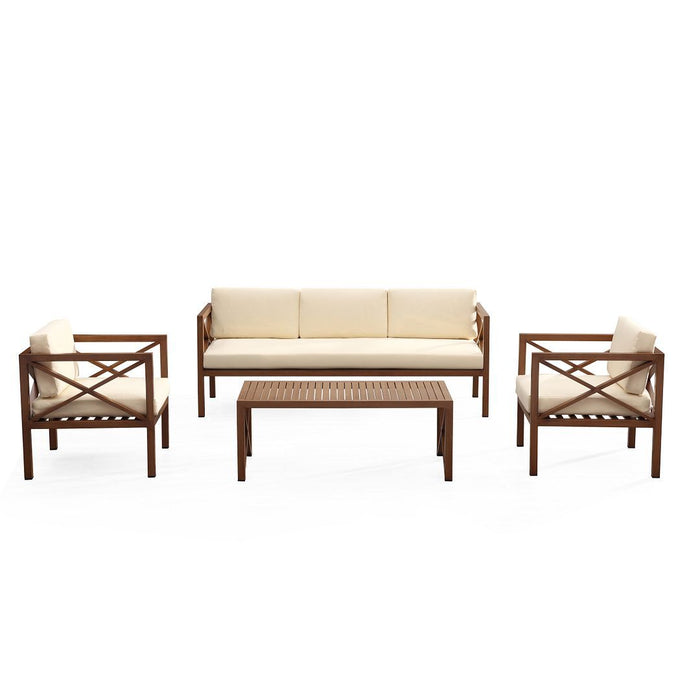 Manhattan Comfort Kingsbay Outdoor Patio Conversation Set in Brown and Cream