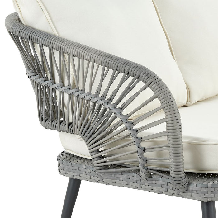 Manhattan Comfort Riviera Rope Wicker 4-Piece 5 Seater Patio Conversation Set with Cushions in Cream