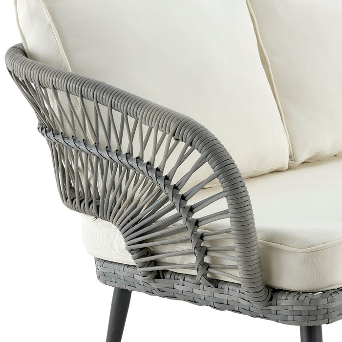 Manhattan Comfort Riviera Rope Wicker 4-Piece 4 Seater Patio Conversation Set with Cushions in Cream