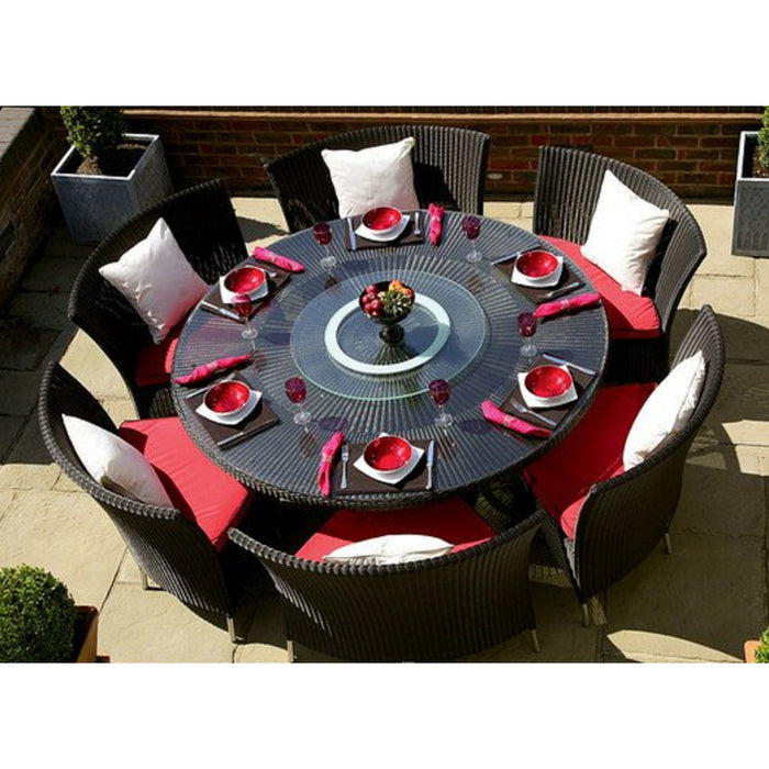 Manhattan Comfort Nightingdale Black 7-Piece Rattan Outdoor Dining Set with Cream and White Cushions