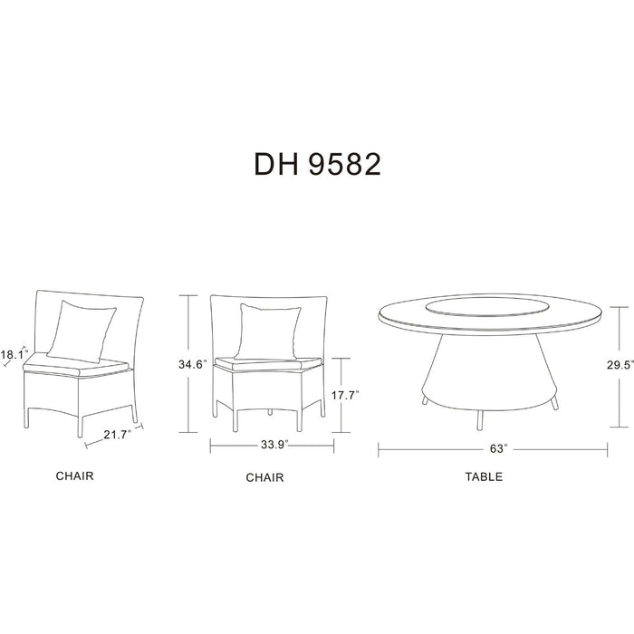 Manhattan Comfort Nightingdale Black 7-Piece Rattan Outdoor Dining Set with Cream and White Cushions