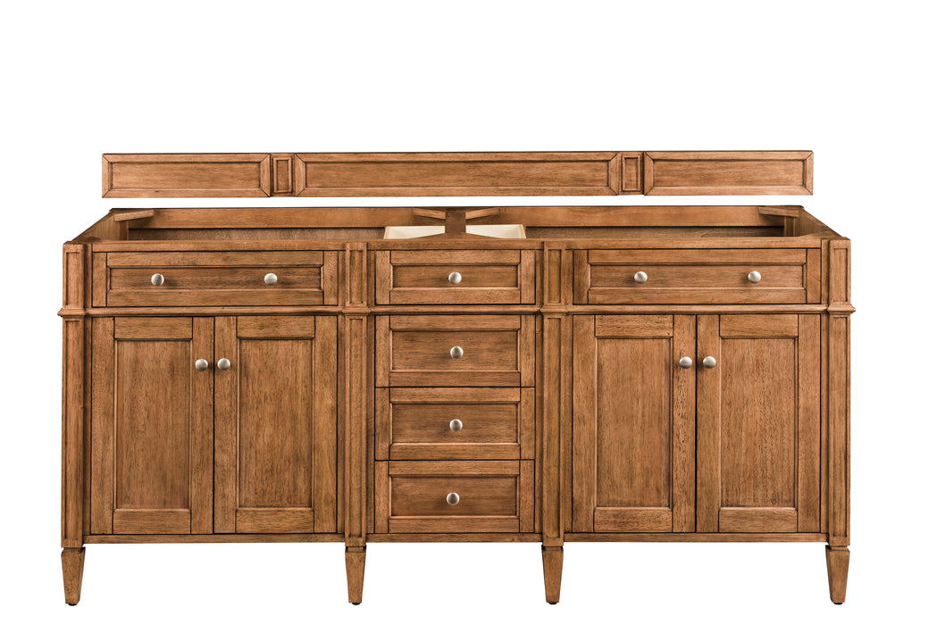 Brittany 72" Double Vanity, Burnished Mahogany, w/ 3 CM Tajnar Eclos Top w/FreePower Wireless Charger