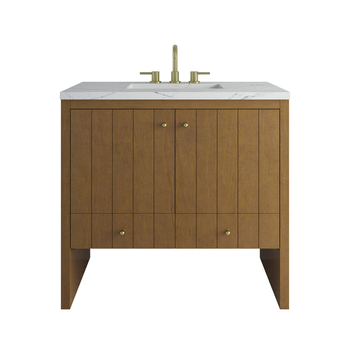 Hudson 36" Single Vanity, Honey Oak w/ 3 CM Ethereal Noctis Silestone Top