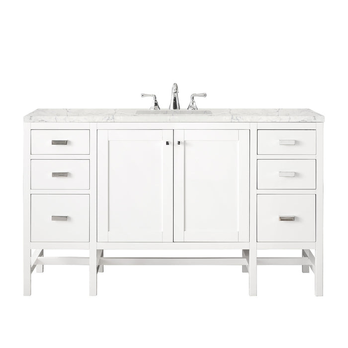 Addison 60" Single Vanity, Glossy White w/ 3 CM Eternal Jasmine Pearl Silestone Top