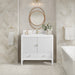 James Martin Myrrin 36" Single Bathroom Vanity in Bright White, shown in a bathroom setting