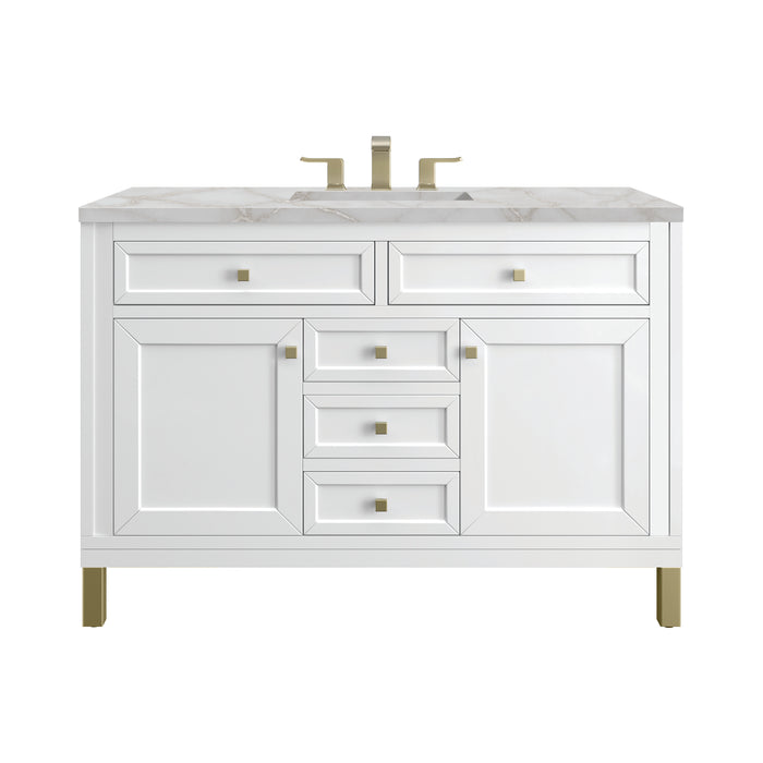 Chicago 48" Single Vanity, Glossy White, w/ 3 CM Victorian Silver Silestone® Top