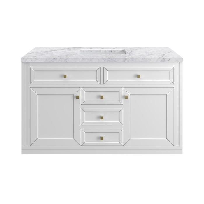 Chicago 48" Single Vanity, Glossy White, w/ 3 CM Carrara Marble Top