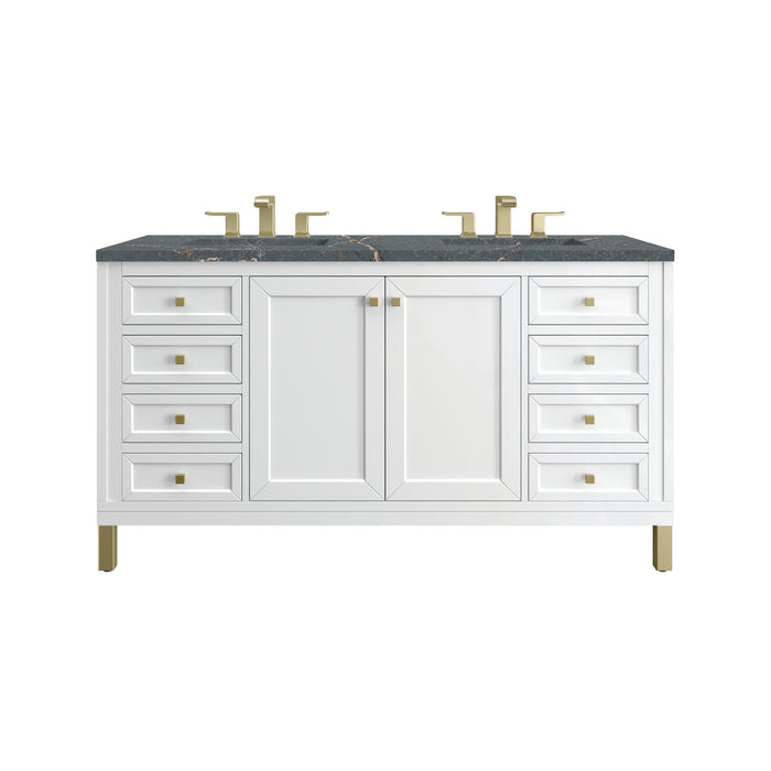 Chicago 60" Double Vanity, Glossy White, w/ 3 CM Parisien Bleu Silestone® Top