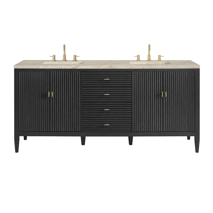 Myrrin 72" Double Vanity, Carbon Oak w/ 3 CM Eternal Jasmine Pearl Silestone Top