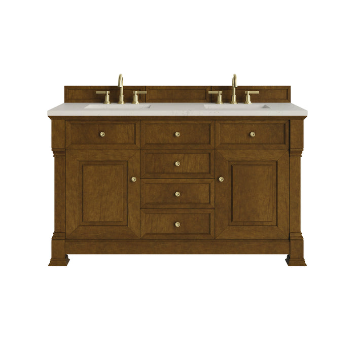 Brookfield 60" Double Vanity, Honey Oak w/3 CM Charcoal Soapstone Silestone Top