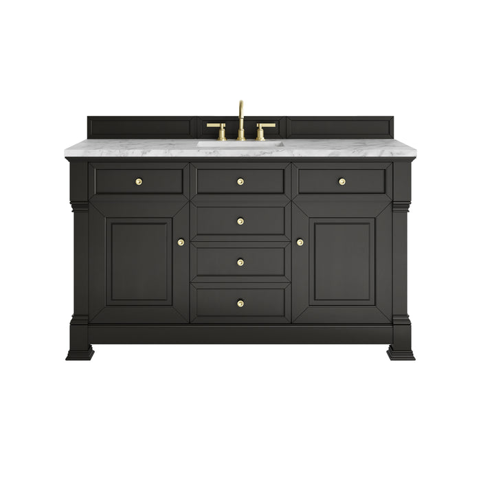 Brookfield 60" Single Vanity, Black Onyx w/3 CM Carrara White Marble Top
