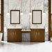 James Martin Bellshire 96" Dual Vanity Set with 24" Make-Up Counter in Honey Oak, shown in a bathroom setting