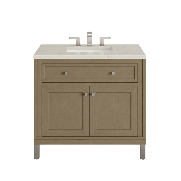 Chicago 36" Single Vanity, Walnut Whisper, w/ 3 CM Siberian Silestone Top