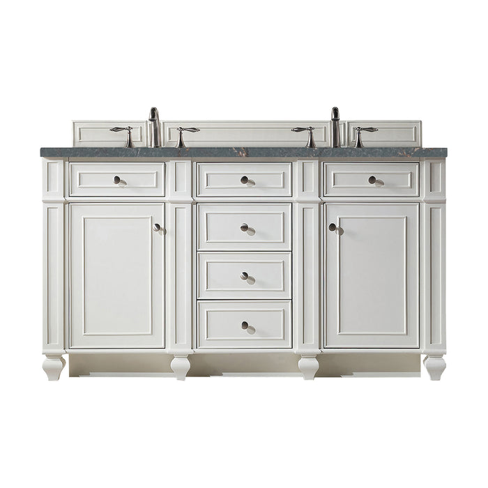 Bristol 60" Double Vanity, Bright White w/ 3 CM Parisien Bleu Silestone Top w/FreePower Wireless Charger