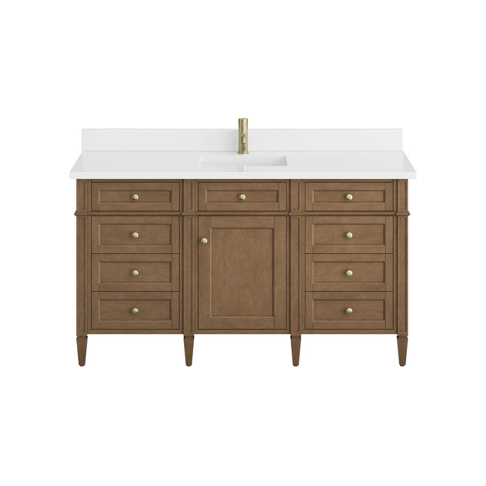 Brittany 60" Single Vanity, Bright White w/ 3 CM Ethereal Noctis Silestone Top