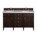 Brittany 60" Double Vanity, Burnished Mahogany w/ 3 CM Carrara Marble Top