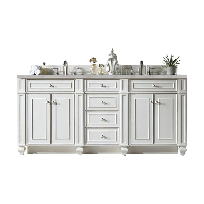 Bristol 72" Double Vanity, Bright White, w/ 3 CM Siberian Silestone Top w/FreePower Wireless Charger