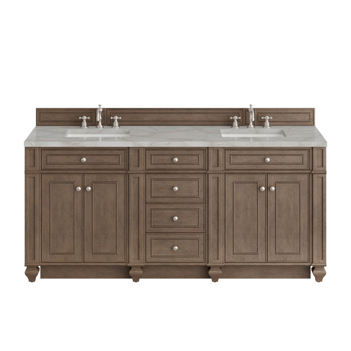 Bristol 72" Double Vanity, Whitewashed Walnut w/ 3 CM Parisien Bleu Silestone Top