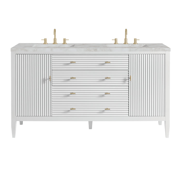 Myrrin 60" Double Vanity, Bright White w/ 3 CM Victorian Silver Silestone Top