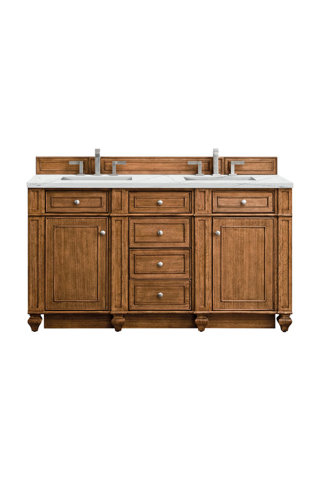 Bristol 60" Double Vanity, Saddle Brown w/ 3 CM White Zeus Silestone Top