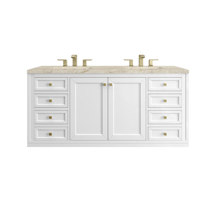Chicago 60" Double Vanity, Walnut Whisper, w/ 3 CM Victorian Silver Silestone® Top