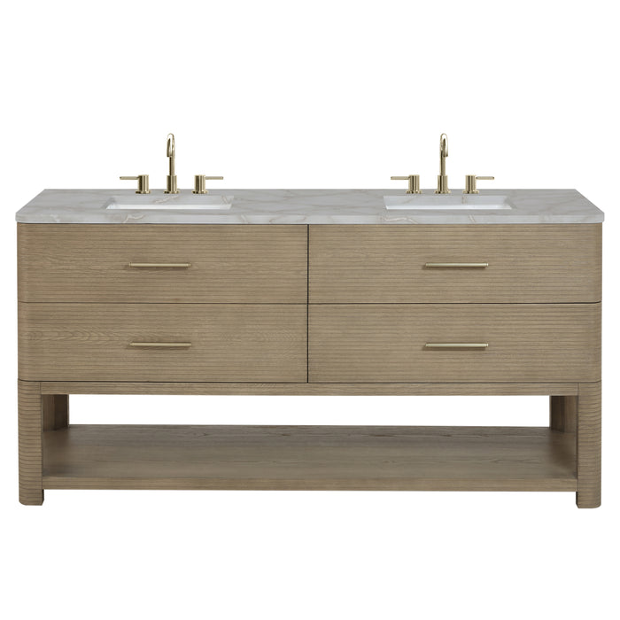 Lucian 72" Double Vanity, Pebble Oak w/ 3 CM White Zeus Silestone Top