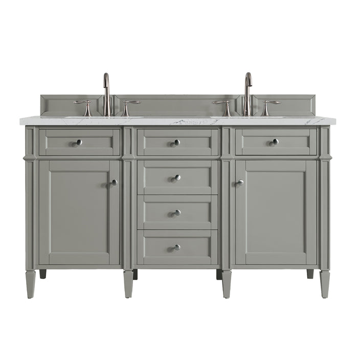 Brittany 60" Double Vanity, Smokey Celadon w/ 3 CM Ethereal Noctis Top w/FreePower Wireless Charger