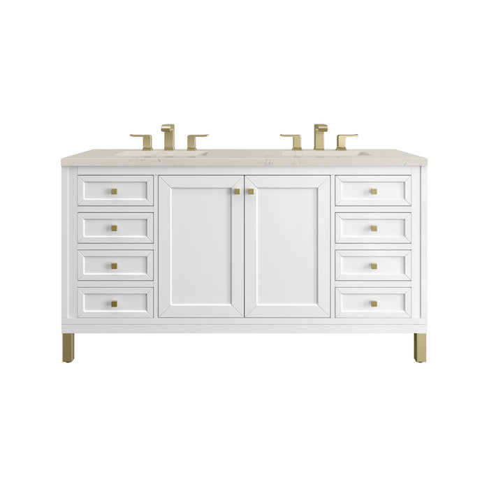 Chicago 60" Double Vanity, Glossy White, w/ 3 CM Siberian Silestone Top