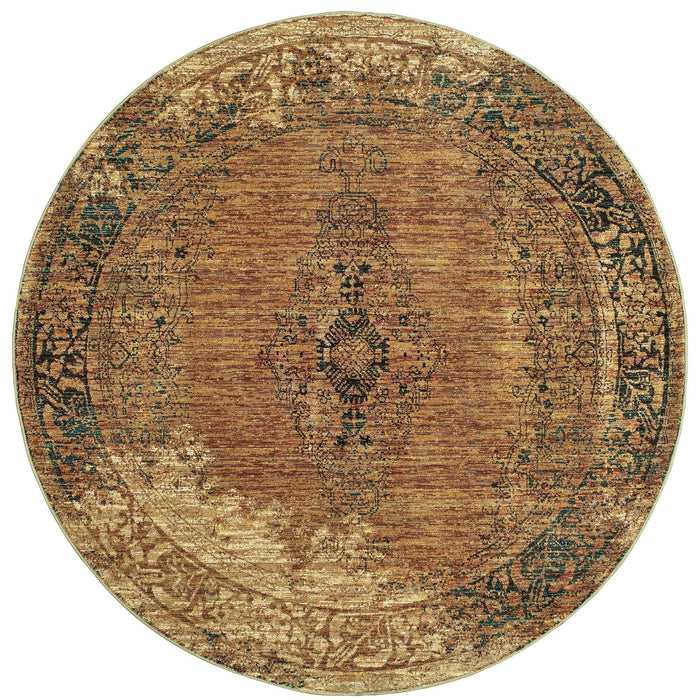 Oriental Weavers Andorra 6845D Gold/ Brown 7'10"" Round Indoor Area Rug A6845D240RDST
