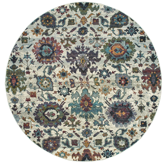 Oriental Weavers Andorra 7129A Stone/ Multi 7'10"" Round Indoor Area Rug A7129A240RDST
