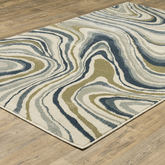 Oriental Weavers Branson BR07A Ivory/ Teal 9'10"" x 12'10"" Indoor Area Rug BBR07A300390ST