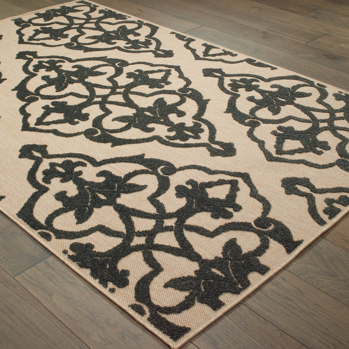 Oriental Weavers Cayman 001B9 Sand/ Charcoal 9'10"" x 12'10"" Indoor/Outdoor Area Rug C001B9300390ST