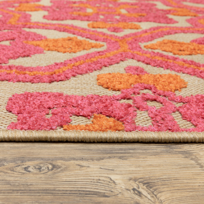 Oriental Weavers Cayman 2541V Sand/ Pink 9'10"" x 12'10"" Indoor/Outdoor Area Rug C2541V300390ST