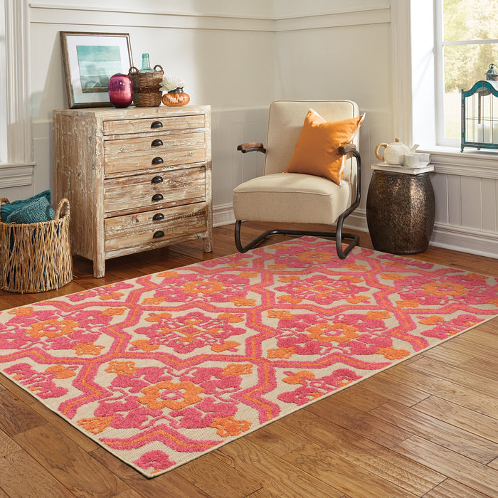 Oriental Weavers Cayman 2541V Sand/ Pink 9'10"" x 12'10"" Indoor/Outdoor Area Rug C2541V300390ST