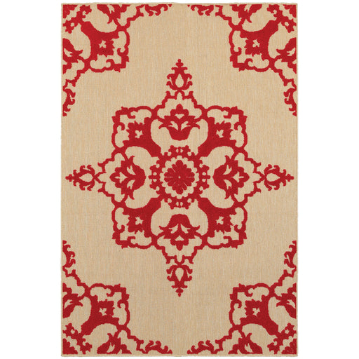 Oriental Weavers Cayman 097R9 Sand/ Red 9'10"" x 12'10"" Indoor/Outdoor Area Rug C097R9300390ST
