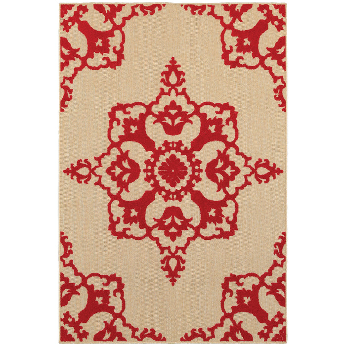 Oriental Weavers Cayman 097R9 Sand/ Red 9'10"" x 12'10"" Indoor/Outdoor Area Rug C097R9300390ST