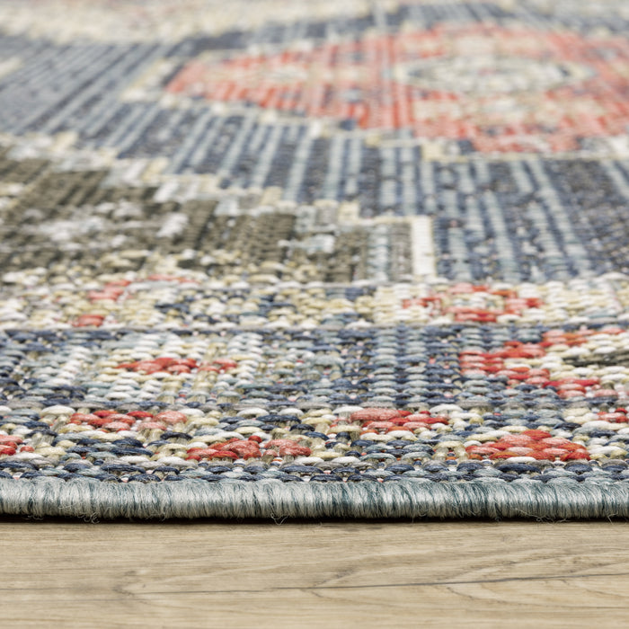 Oriental Weavers Cyprus 020B4 Blue/ Salmon 9'10"" x 12'10"" Indoor/Outdoor Area Rug C020B4300390ST