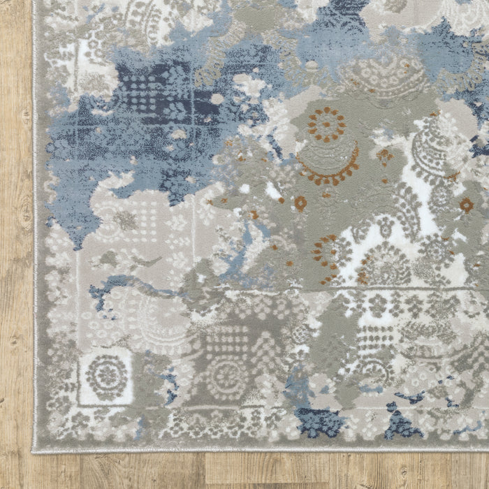 Oriental Weavers Easton 3313Q Grey/ Blue 7'10"" x 10'10"" Indoor Area Rug E3313Q240330ST