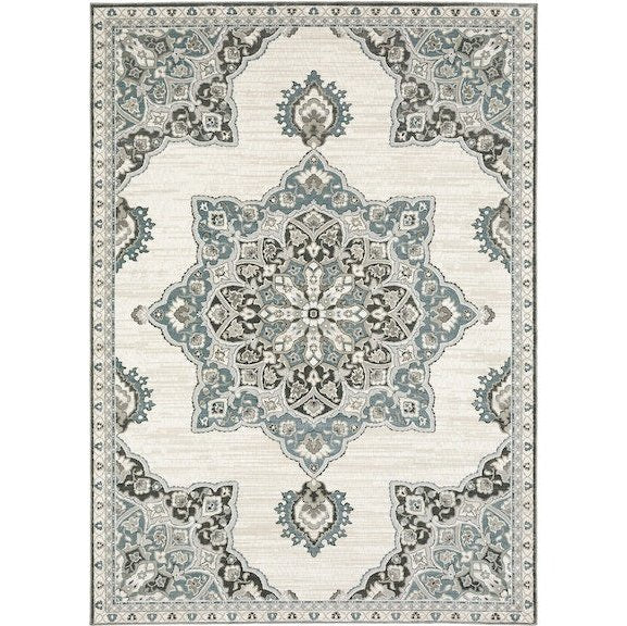 Oriental Weavers Ellington ELL01 Ivory/ Blue 6'7"" x 9'6"" Indoor Area Rug EELL01200296ST
