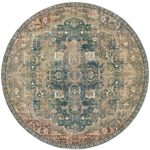 Oriental Weavers Empire 4449H Gold/ Blue 7'10"" Round Indoor Area Rug E4449H240RDST